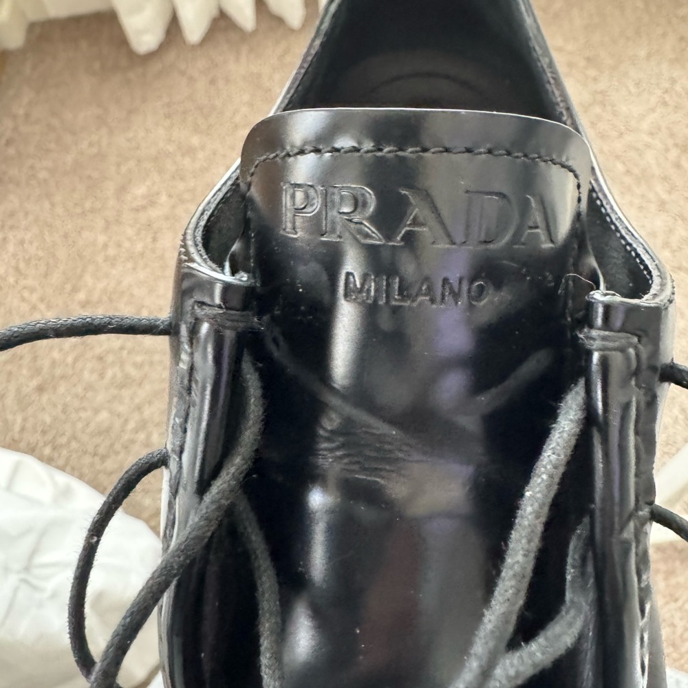 Prada Black Leather Oxfords with Polished Finish - Picture 10 of 13